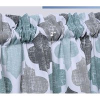 US HAPERLARE 2pcs Pocket Window Curtain Set Morocco Print Polyester Cotton Kitchen Tiers Green Gray 28
