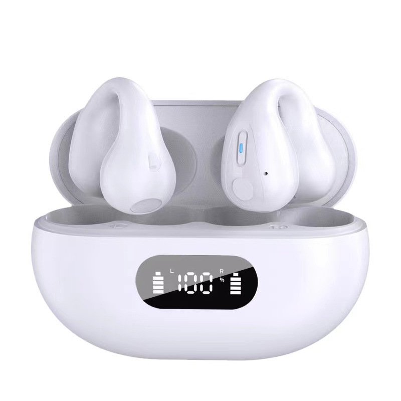 R15 Bone Conduction Headset Bluetooth 5.3 Clip-on Earphone Intelligent Noise-cancelling Headphones White