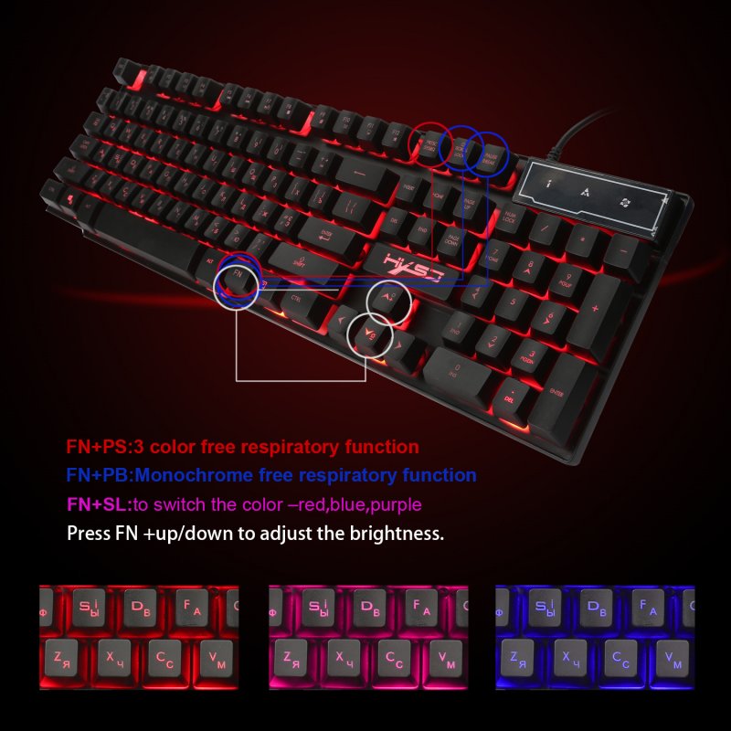 R8 Gaming Keyboard Imitation Mechanical Keyboard with RGB Backlight 104 Keys for English+Russian Gamer  R8 English + Russian