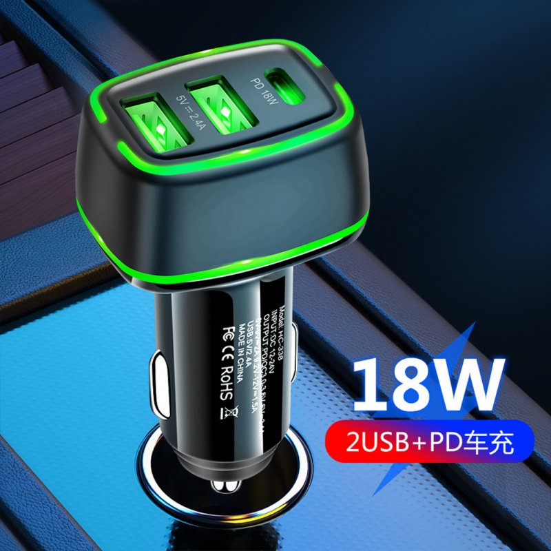 Car Qc3.0+pd 18w Fast Charging Car Charger 3 In 1 Type-c Cigarette Lighter Overcharge Overheating Car Charger Wide Applications 