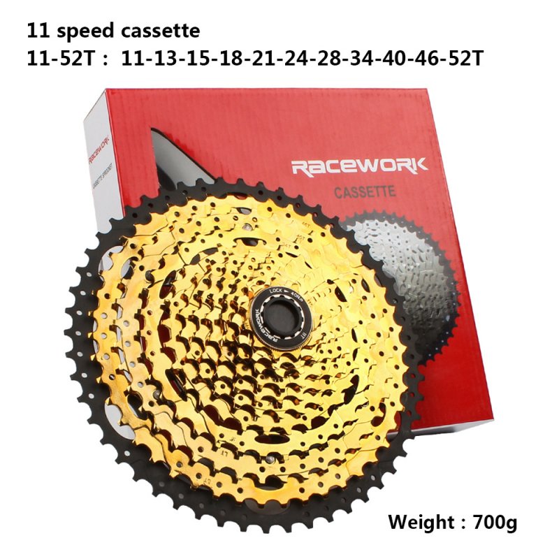 RACEWORK 11-42 11-46 11-50T 11-52T 10/11/12 Speed Mountain Mtb Bike Bicycle Cassette Flywheel Compatible for Sram Shimano 11 speed 11-52T Gold black