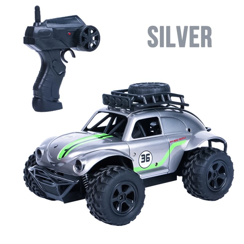 RC Cars Remote Control Toys MN36 off-road climbing car 1:18 beetle two-wheel driver children Youth model blue, silver 2.4GHz silver