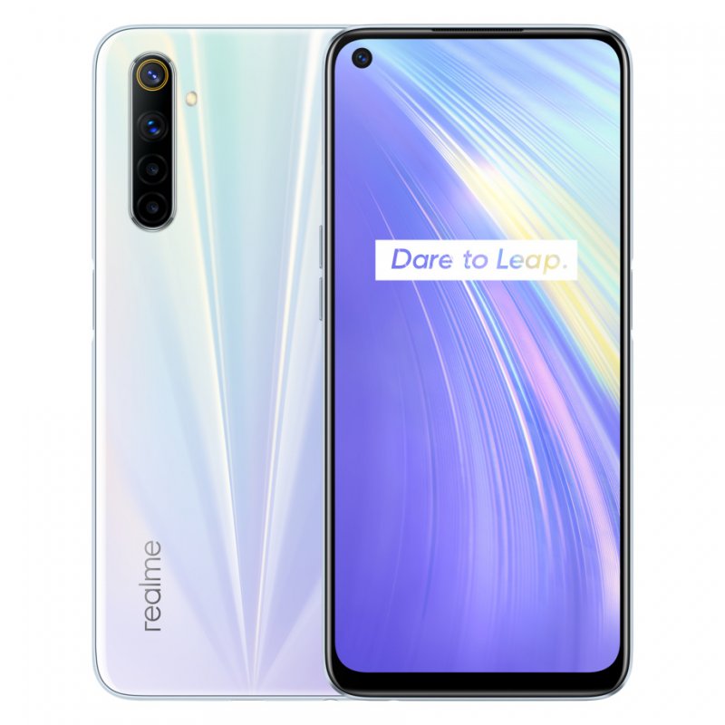 Original REALME 6 Global Version 4GB 128GB 6.5Inch Moblie Phone Helio G90T Octa Core 64MP Quad Camera Cellphone 430mAh 30W EU Charger white