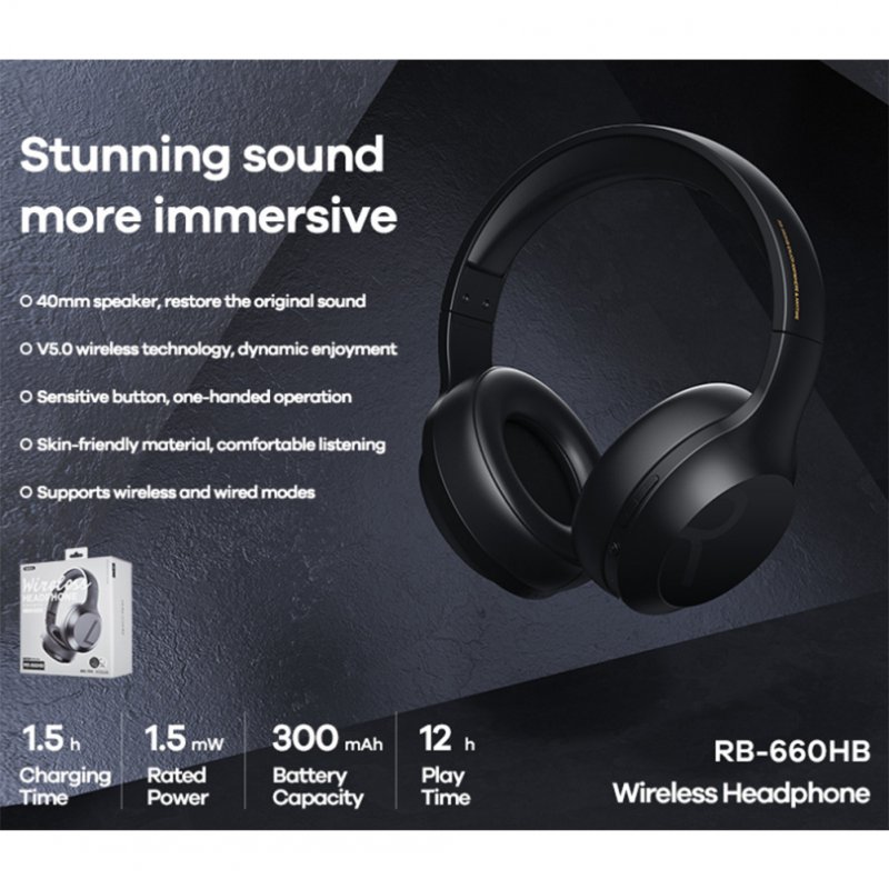 REMAX Rb-660hb Wireless Bluetooth Headphone Subwoofer Head-Mounted Game Earphone