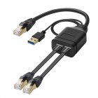 RJ45 Ethernet Splitter 1 Male To 2 Male Network Extension Connector Ethernet Switch With Usb Charging Cable 1.35m black