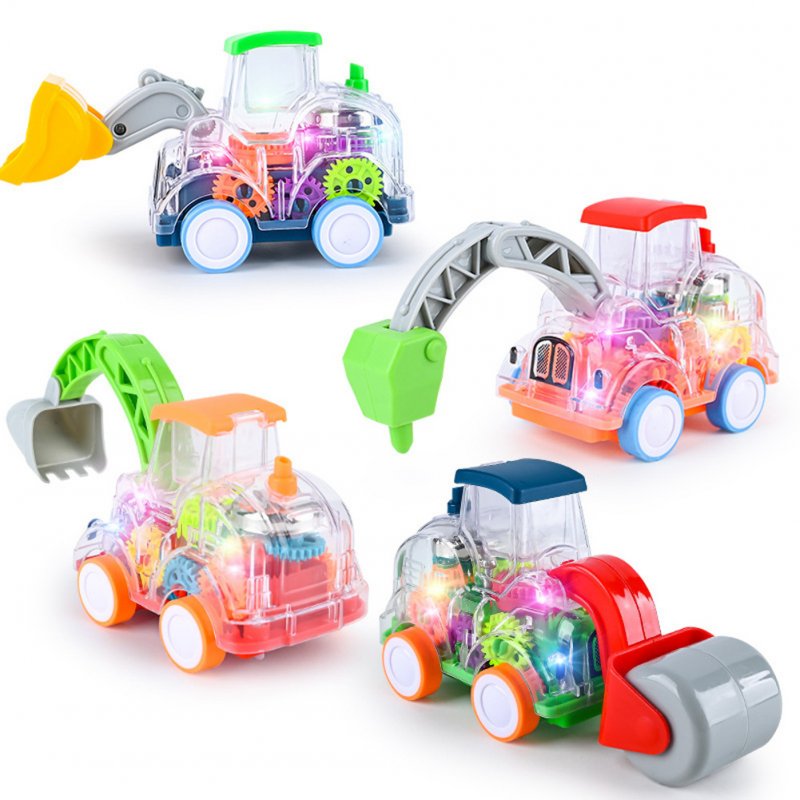 Light Up Transparent Car Toy For Kids 1:32 Electric Universal Inertia Car Toys With Colorful Moving Gears Music Light For Kids Birthday Gifts 