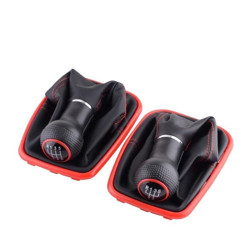 5/6 Speed Gear Shift Knob Lever Shifter Gaitor Boot PU Leather For Volkswagen VW 2003-2008 Golf 4 IV MK4 GTI R32 Jetta Red/5 speed