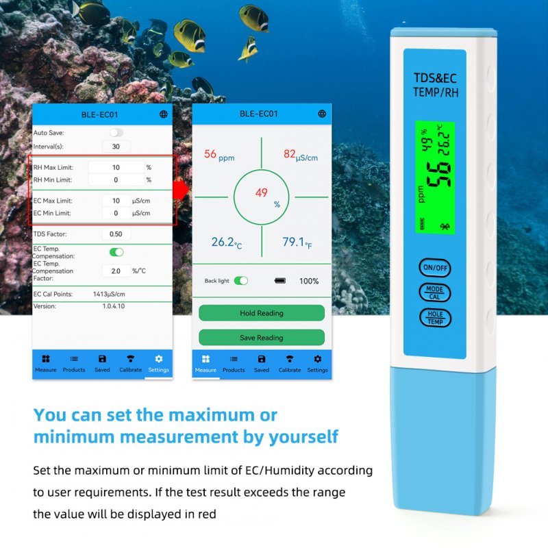 Water Tester Smart Bluetooth-compatible Control TDS / EC / Temperature / Humidity Meter High-precision Test Meter 