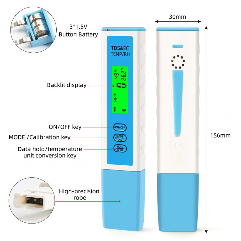 Water Tester Smart Bluetooth-compatible Control TDS / EC / Temperature / Humidity Meter High-precision Test Meter 