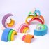 Rainbow Building Blocks Wooden Stacker Nesting Puzzle Blocks Color Shape Matching Puzzle Toys For Kids Gifts Mocha Brown