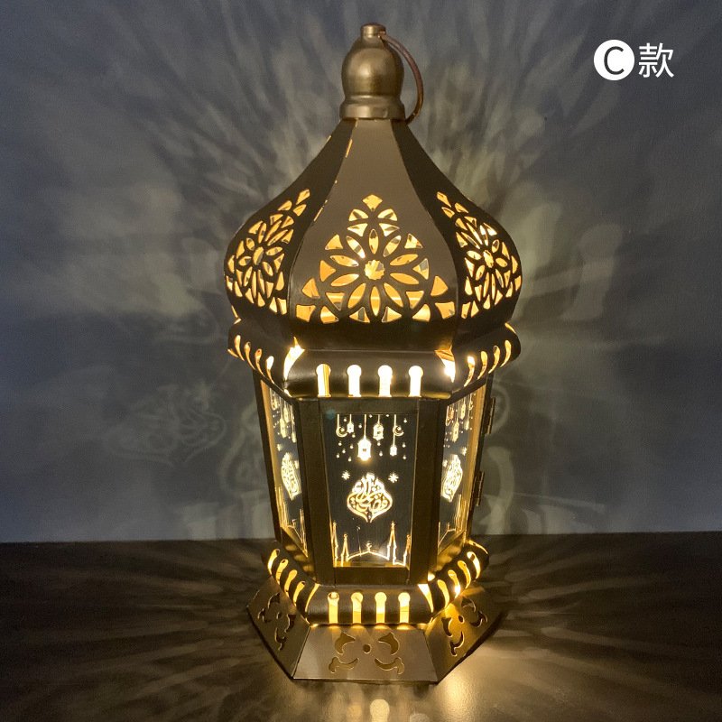 Ranadan Lantern Lamp Decoration Eid Iron Wind Lamp Pendant Arabic Lantern Light Section C_13 * 28cm