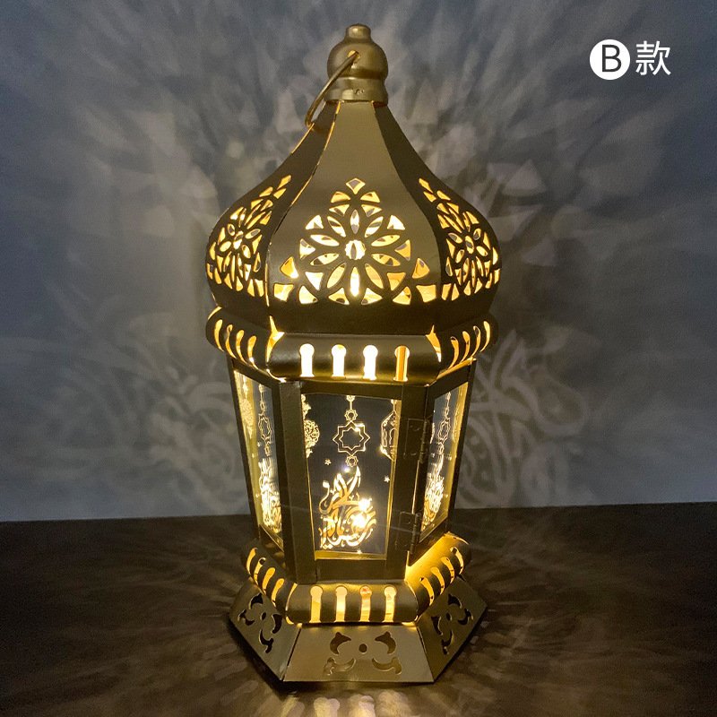 Ranadan Lantern Lamp Decoration Eid Iron Wind Lamp Pendant Arabic Lantern Light Section B_13 * 28cm