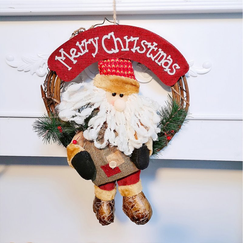 Rattan Wreath Christmas  Pendant Santa Claus Snowman For Hotel Home Decoration Santa Claus with big wreath