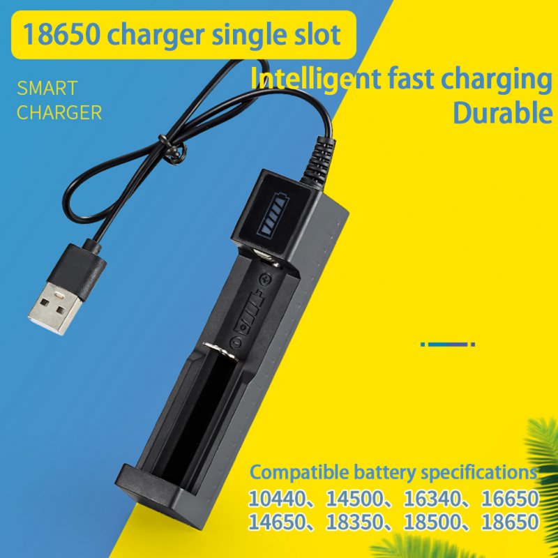 Usb Smart Single Slot Charger 18650 Lithium Charger Small Fan Flashlight Battery Charging Adapter With Indicator Light 