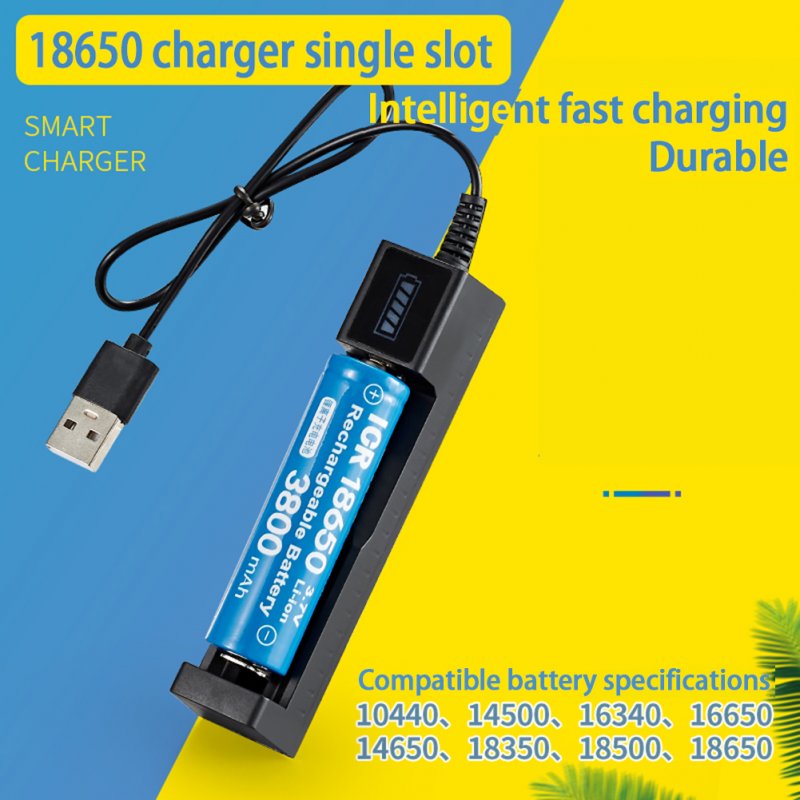 Usb Smart Single Slot Charger 18650 Lithium Charger Small Fan Flashlight Battery Charging Adapter With Indicator Light 