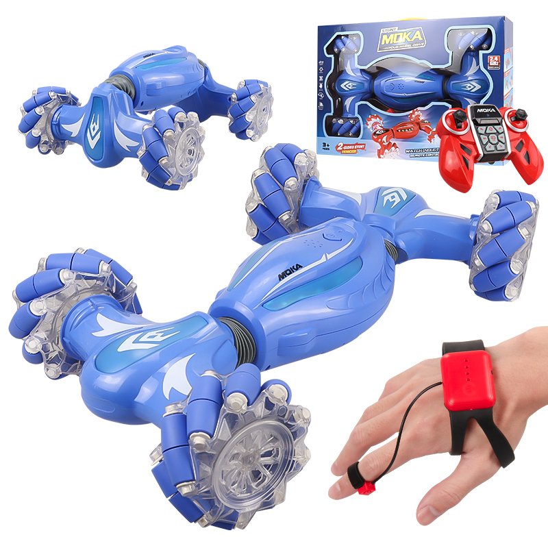 Rc Finger Induction Electric Car Kids Remote Control Stunt Cars Twisting Off-road Vehicle Light Music Dancing Toy Gift For Boys blue