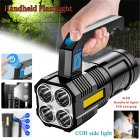 Rechargeable LED Flashlight With 4 Lighting Modes USB Cable Built-in 1200mAH Rechargeable Battery Searchlight Handheld LED Flashlight For Fishing Camping black