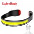 Rechargeable LED Headlamp COB 230 Degree Wide Angle 3 Modes Floodlight Headlight For Night Running Fishing Cycling Camping black