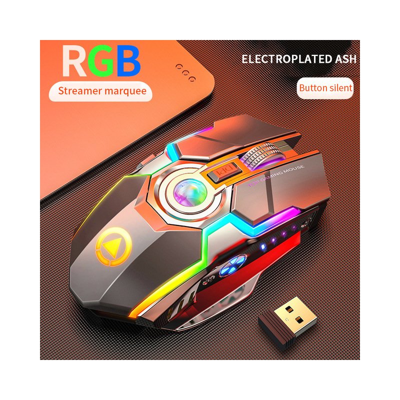Rechargeable Wireless Gaming Mouse Silent Ergonomic 7 Keys RGB Backlit 1600 DPI Mouse for Laptop Computer gray