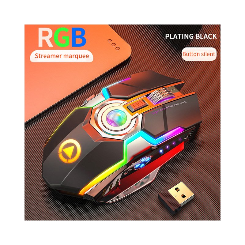 Rechargeable Wireless Gaming Mouse Silent Ergonomic 7 Keys RGB Backlit 1600 DPI Mouse for Laptop Computer black