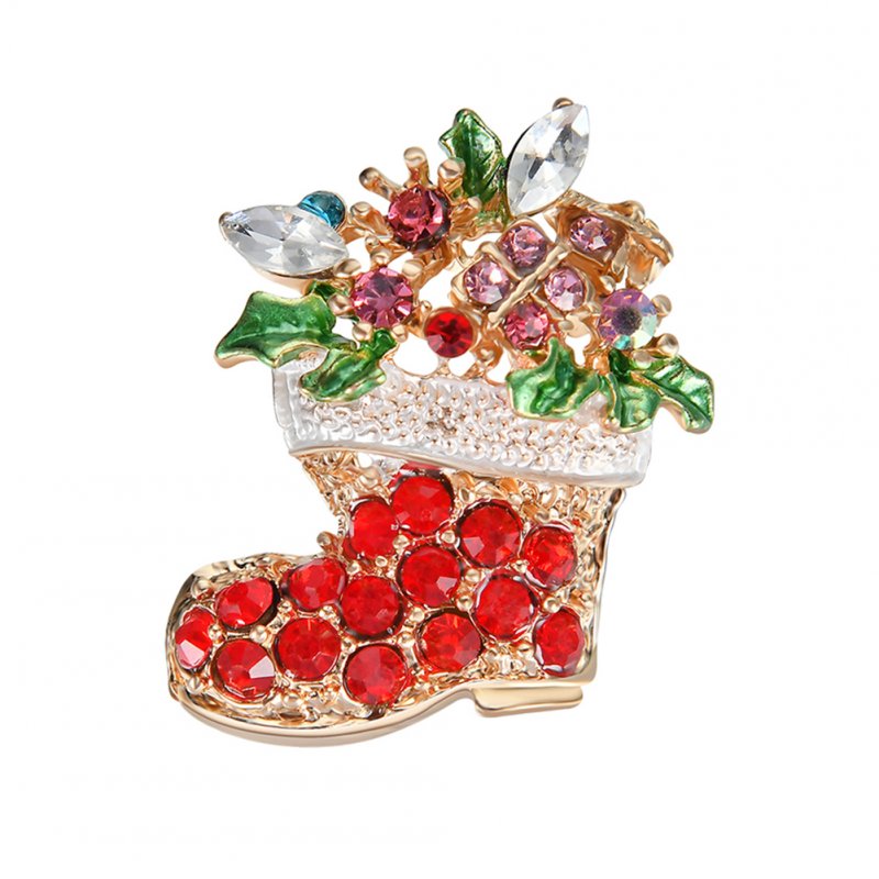 Red Crystal Christmas Boot Stocking Brooch Full Diamond Breastpin Christmas Gift Decoration for Women