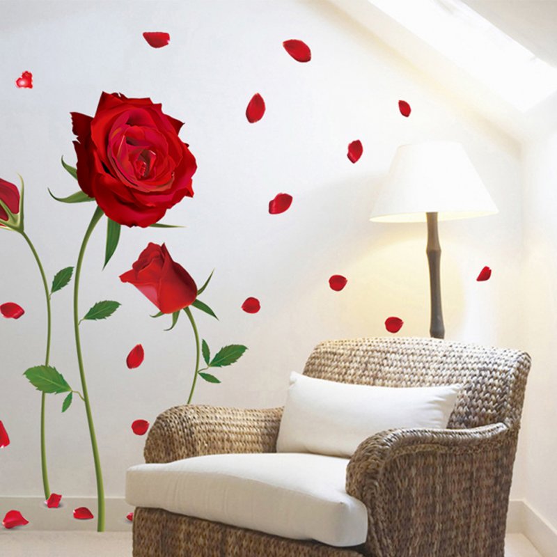 Red Rose Pattern Wall Decal Mural Removable Flowers Sticker Art for Valentine's Day DIY Home Decor