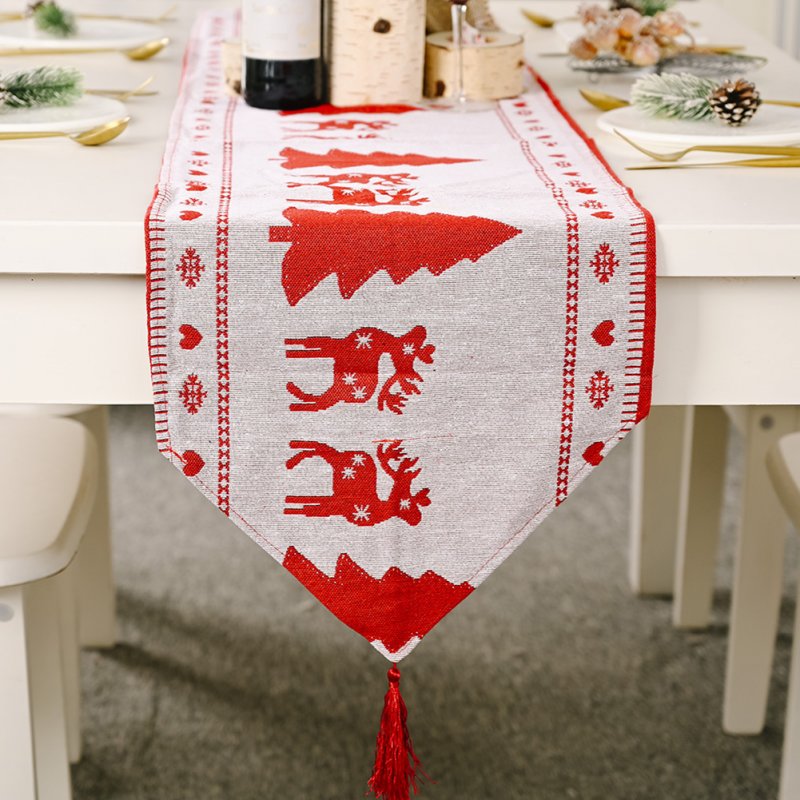 Red  Snowman Long  Table Runner Cloth Non-slip  Table Runner  Home Party Decor Small tree 2#