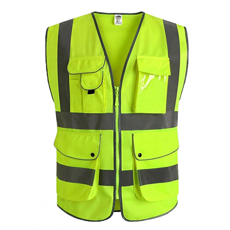 Reflective Vest Multi-pocket Reflective Suit Traffic Safety Riding Vest Suit Fluorescent yellow (S )