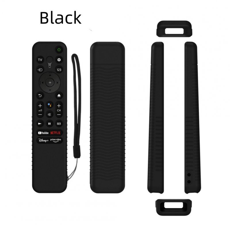 Remote Case Shockproof Silicone Cover With Lanyard Compatible For Sony RMF-TX800U/C/P/T/900U Voice Remote black