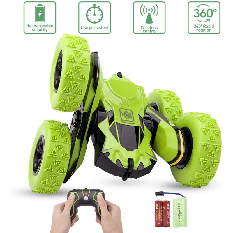 Remote Control Stunt Car Rc 4WD Off Road Rechargeable 2.4Ghz 3D Deformation Racing Car Double Sided Rotating Tumbling 360° Flips Off Road High Speed 7.5Mph Truck green