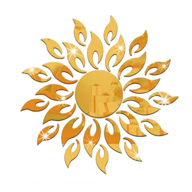 Removable 3D Sun Pattern Mirror Surface Wall Sticker Gold