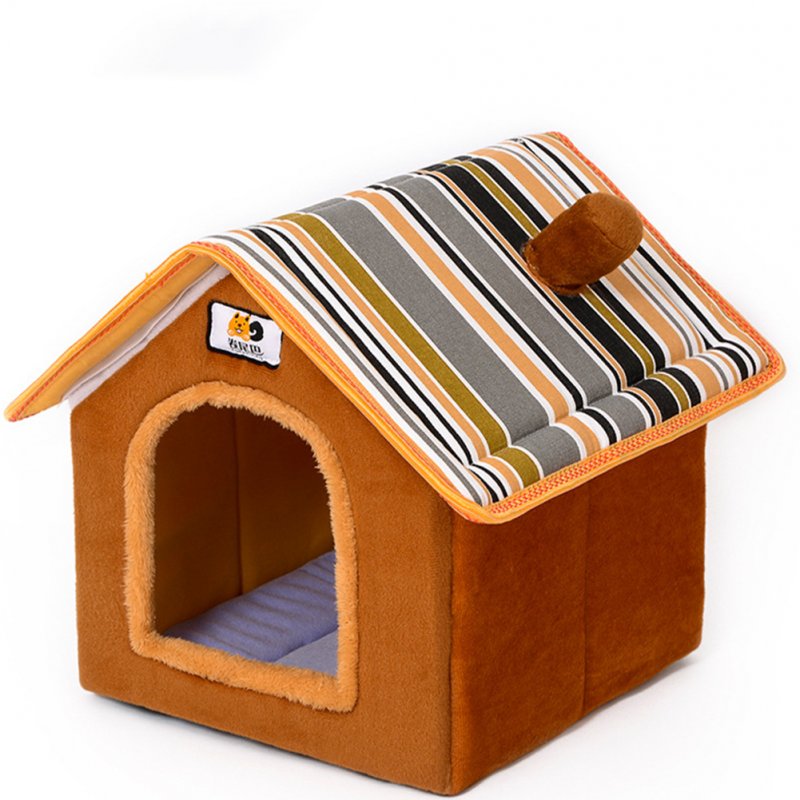 Removable Washable House Shape Pet Nest for Dogs Cats Puppy Sleeping brown_S