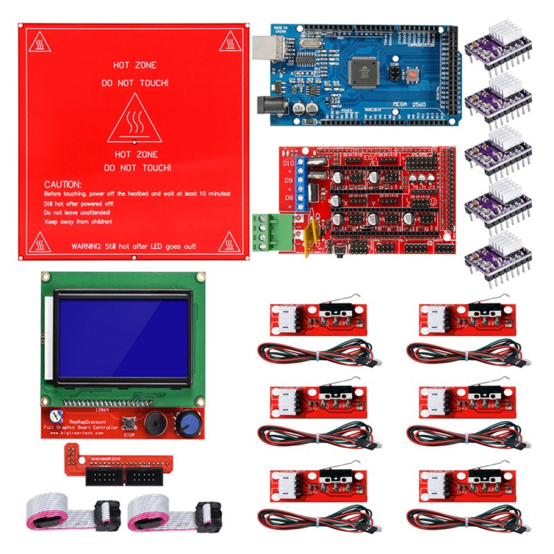 Reprap Ramps 1.4 Kit with Mega 2560 r3 + Heatbed MK2B + 12864 LCD Controller + DRV8825 +Mechanical Switch +Cables for 3D Printer 1 set