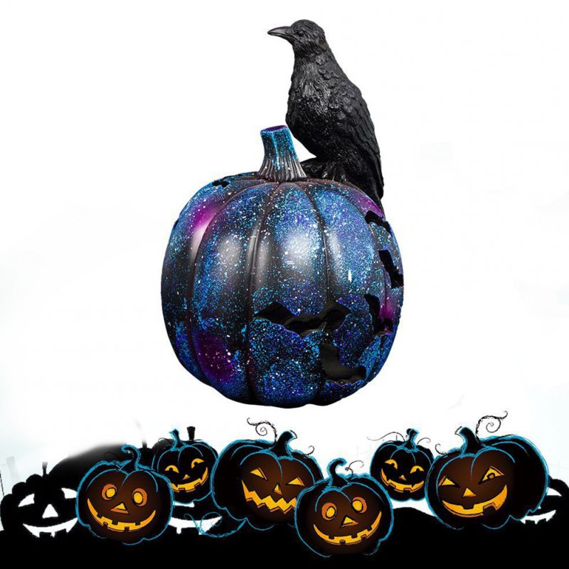 Resin Hollow Out Crow Jack-o-lantern Decoration for Halloween Spirit Festival Raven Black Pumpkin Light