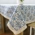 Retro Blue and White Porcelain Tablecloth with Lace Cotton Linen Table Cover for Dinning Home Decor Blue and white porcelain 90 90