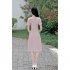 Retro Cheongsam Dress For Women Fashion Chinese Style Printing Stand Collar A line Skirt Short Sleeves Midi Skirt apricot L