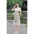 Retro Cheongsam Dress For Women Fashion Chinese Style Printing Stand Collar A line Skirt Short Sleeves Midi Skirt apricot L