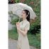 Retro Cheongsam Dress For Women Fashion Chinese Style Printing Stand Collar A line Skirt Short Sleeves Midi Skirt apricot L
