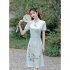 Retro Cheongsam Dress For Women Fashion Chinese Style Printing Stand Collar A line Skirt Short Sleeves Midi Skirt apricot XL