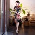 Retro Cheongsam Dress For Women Summer Short Sleeves Low Slit Skirt Large Size Stand Collar Satin Dress Red LGD129 B S