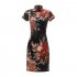 Retro Cheongsam Dress For Women Summer Short Sleeves Low Slit Skirt Large Size Stand Collar Satin Dress Red LGD129 B S