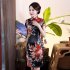 Retro Cheongsam Dress For Women Summer Short Sleeves Low Slit Skirt Large Size Stand Collar Satin Dress Red LGD129 B S
