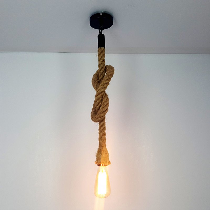 Retro Fashionable Hemp Rope Ceiling Lamp Chic Pendant Lamp with Sucking Disc for Coffee Shop Hair Salon Front Desk Restaurant Household Decoration 2M_Single head