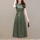 Retro French Printed Dress For Women Summer Short Sleeves Slim Fit Midi Skirt Lace-up High Waist A-line Skirt L8910 XL