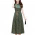 Retro French Printed Dress For Women Summer Short Sleeves Slim Fit Midi Skirt Lace up High Waist A line Skirt L8910 XL