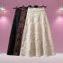Retro High Waist Skirt For Women Elegant Hollow out Floral Large Swing Skirt For Party Dance Performances dark brown 3XL