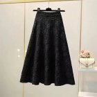 Retro High Waist Skirt For Women Elegant Hollow-out Floral Large Swing Skirt For Party Dance Performances black S