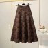 Retro High Waist Skirt For Women Elegant Hollow out Floral Large Swing Skirt For Party Dance Performances black S