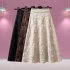 Retro High Waist Skirt For Women Elegant Hollow out Floral Large Swing Skirt For Party Dance Performances black S