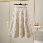 Retro High Waist Skirt For Women Elegant Hollow out Floral Large Swing Skirt For Party Dance Performances apricot S